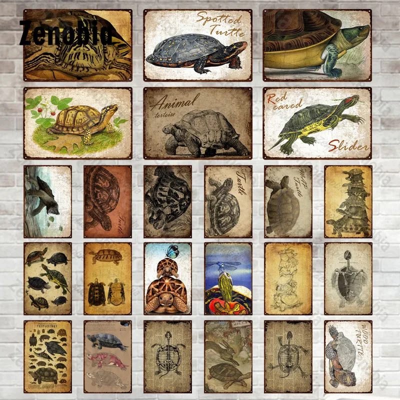 

Metal Sign Wall Decor Sptted Turtle Animals Metal Poster Decorative Tin Sign Plate Vintage Plaque Zoo Home Decoration Wall Decor