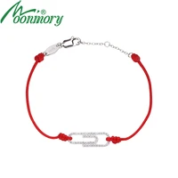 moonmory 925 sterling silver paper clip red rope bracelet for women shining crystal wrist string european jewelry christmas gift
