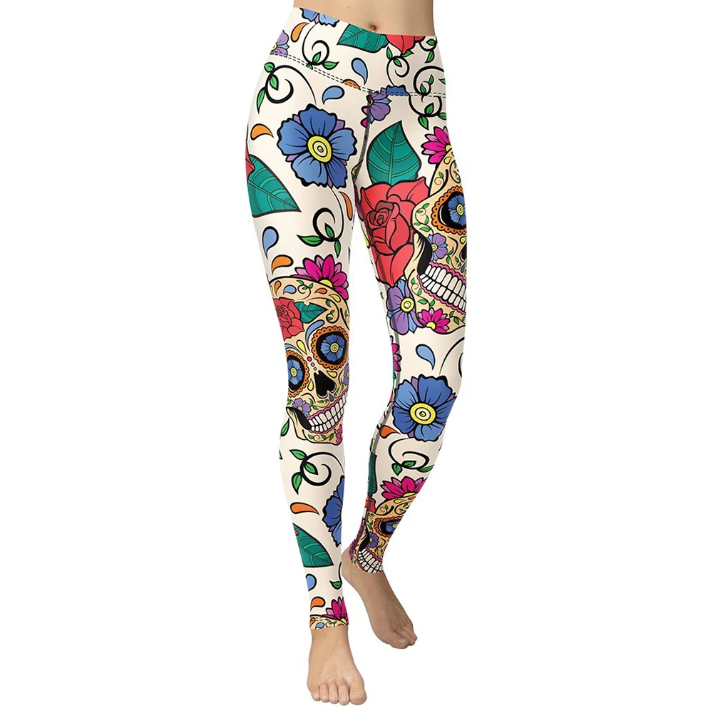 

Gossina Sexy Women Floral Leggings Workout Set Sport Clothes Rose Skull Sportswear 2021 Dia De Muertos Women's Sports Pants