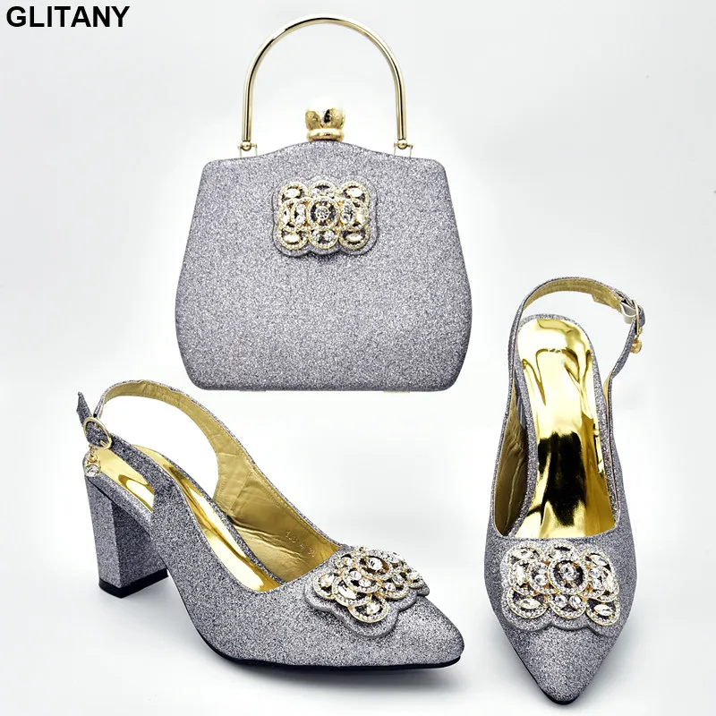 Новейший итальянский комплект из обуви и сумки для женщин вечерние туфли сумочка