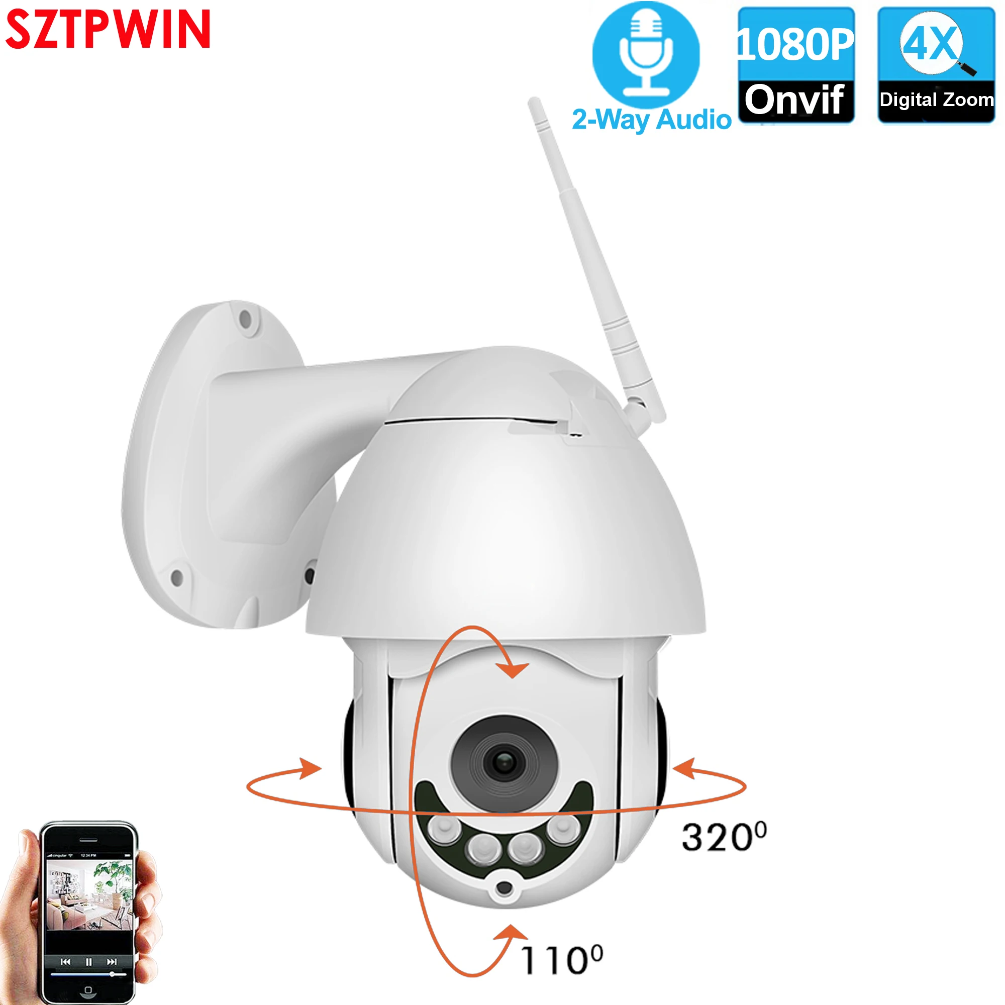 Скоростная купольная IP камера видеонаблюдения 1080P Onvif PTZ Wi Fi|Камеры