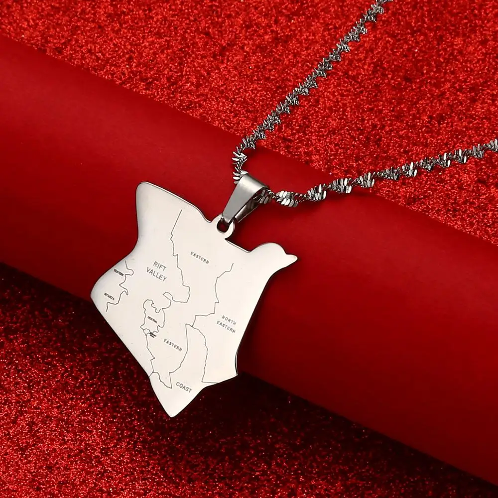 Ожерелья-подвески из нержавеющей стали с картой Кении золотого цвета ювелирная