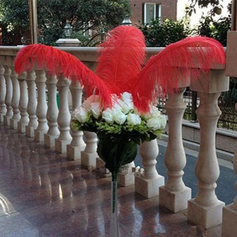 Дешевые 10 шт 35 40 см красные страусиные перья для поделок своими руками