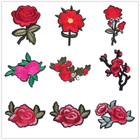 iron on flower rose embroidered patches for clothing sewing fabric applique on t shirt custom embroidery badge on jacket appliqu