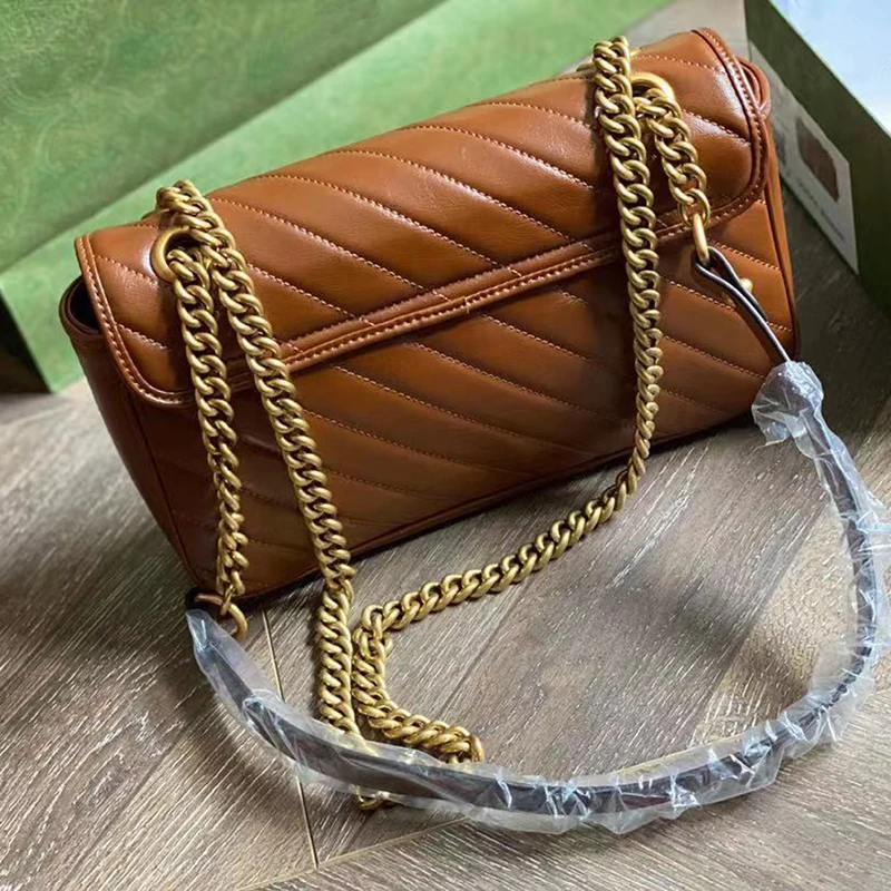 

New GG fashion stripe One Shoulder Messenger metal chain bag leather Marmont Bag Mini love women's bag