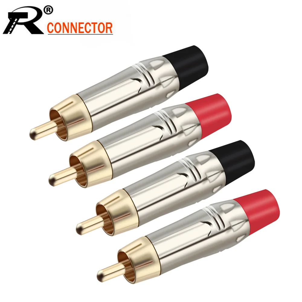 

2PCS Nickel Plated RCA Audio And Video Plug Connector RCA Male Lotus Head RCA Jack Red&Black