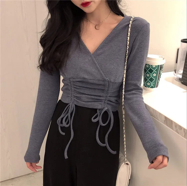 Женская винтажная плиссированная футболка на шнуровке элегантная весенняя