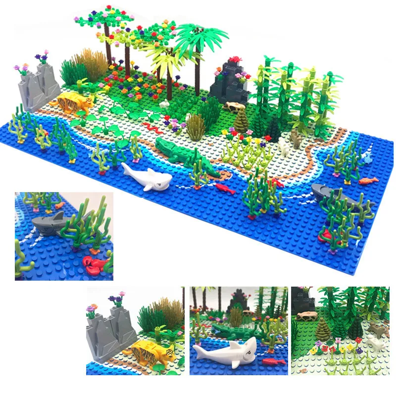 Креативные блоки MOC зеленый куст цветок трава растения лес сад аксессуары