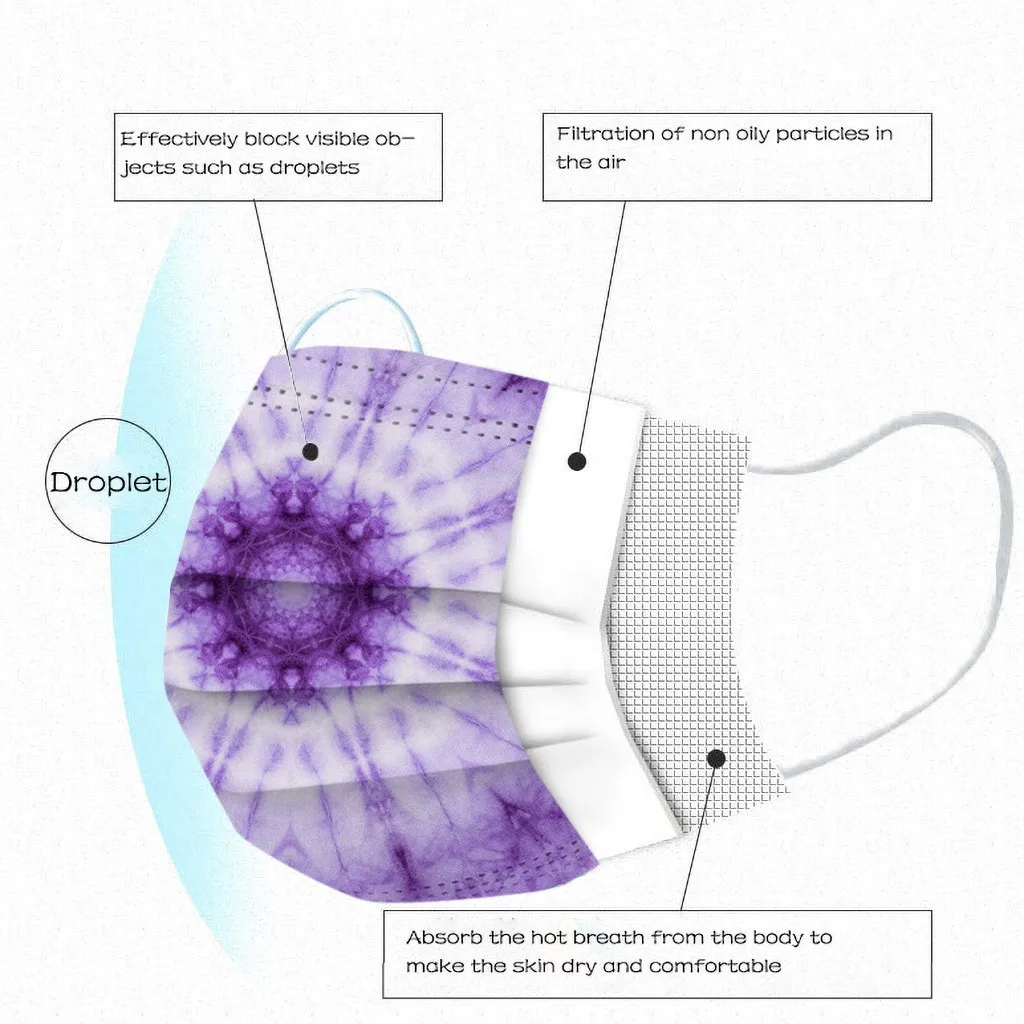 

Adult 50 Pc Face Masks Outdoor High Quality Tie-dyed Digital Printing Three Layer Face Shield Breathable Mask Mascarar