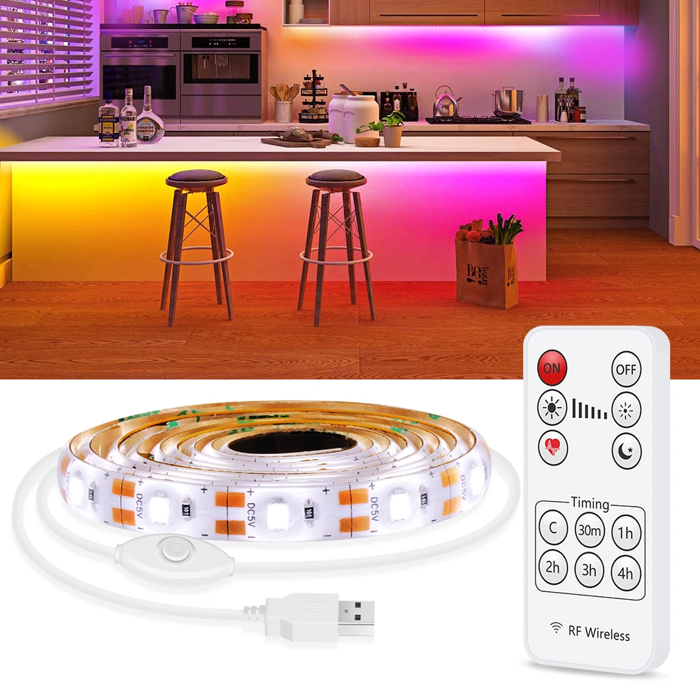 

DC5V USB LED Lights Strip Ribbon Led Tape 2835 With RF Remote Controller Flexible USB Led Strip For Kitchen PC/TV Backlight Lamp