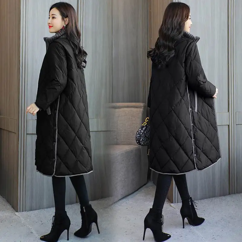 Новинка стильная Длинная женская пуховая стеганая одежда с воротником стойкой