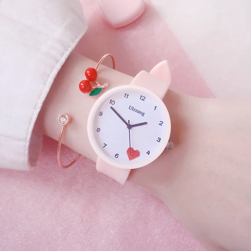 Новинка кварцевые часы для девочек детские наручные студентов браслет с сердцем