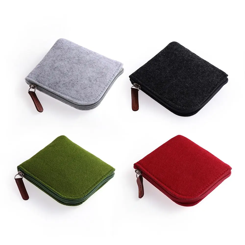 Cheap Wool Felt Mini Coin Purse Wallet Women Men Change Bag Credit Card ID Holder Wallets Key Chain Mini Bag Felt Retro Bag