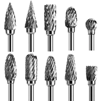 tungsten carbide rotary burr 10pcs carving burr bits double diamond cut dremel tools for wood stone carving steel metal working