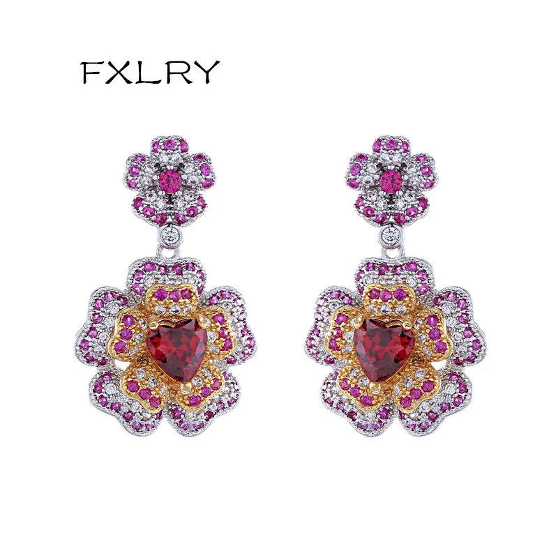 FXLRY новый дизайн милые разноцветные циркониевые серьги в форме цветка