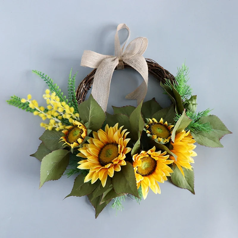 

Sunflower Wreath for Front Door 15Inch Artificial Yellow Acacia Flower Wreath with Greenery Wedding Wall Home Decor