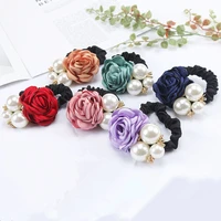 korean hot selling hair accessories 2021 new diamond studded pearl flower large intestine circle girl with ponytail hair circle