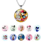 Ожерелье со стеклянной подвеской в виде купола с плоским дном и милым мультяшным рисунком Микки Мауса Disney для девочки, подарок на вечерние, бижутерия с кабошоном DSY235