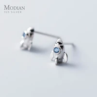 modian blue crystal rocket stud earrings for women exquisite tiny trendy 925 sterling silver jewelry female korean accessories