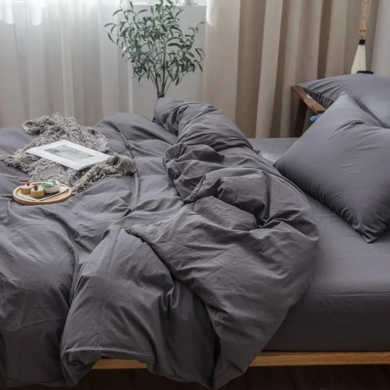 

34Cover and Pillowcases Bedding Set 100% Washed Cotton Comforter Cover Soft Quilt Case Solid Color Single Double 220x240cm