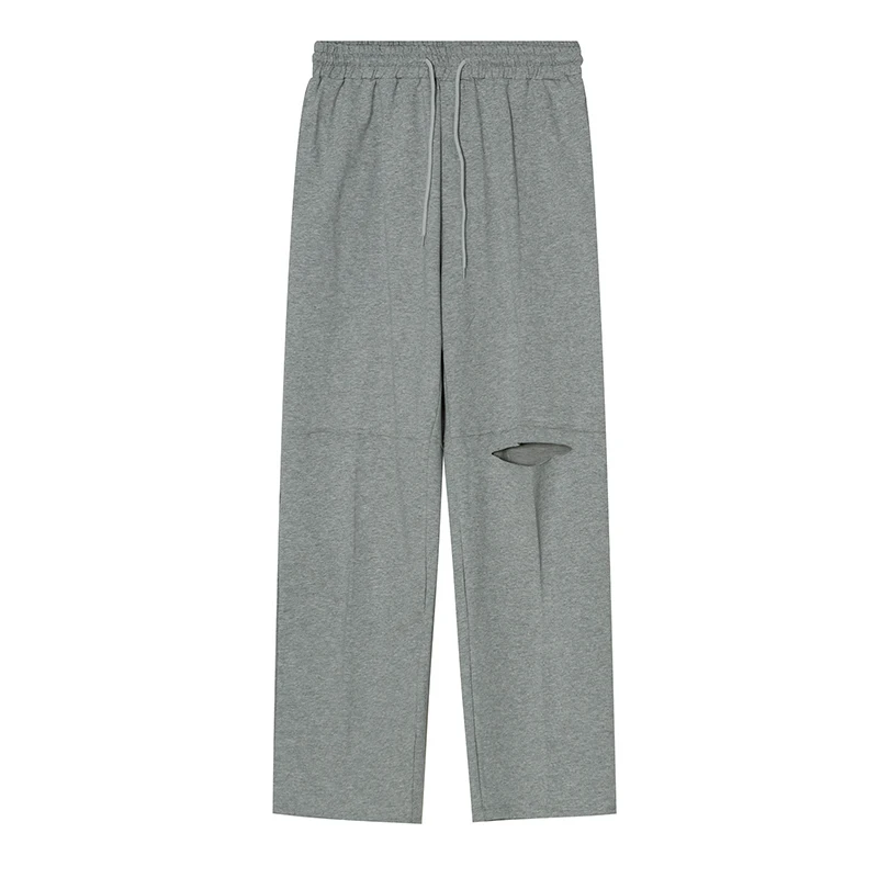 

IEFB Men's Wear 2021 Spring Summer New Hole Knee Casual Pants Korean Sweatpants Loose Elastic Waist Straight Trousers 9Y6552