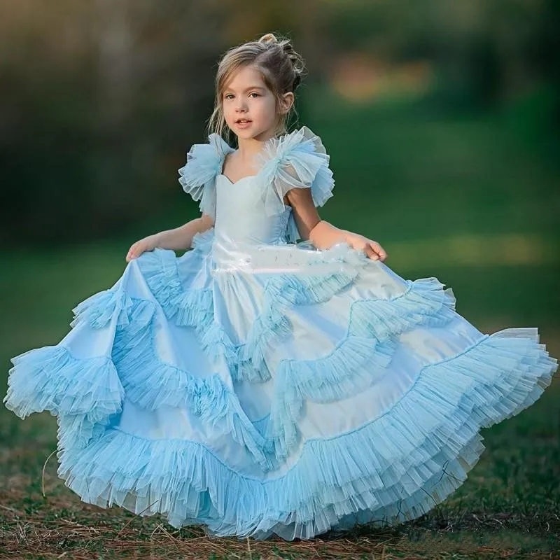 

Sweety Flower Girl Dresses Tiered Gown with Ribbon Customized Kids Party Dress Girls Pageant Gown