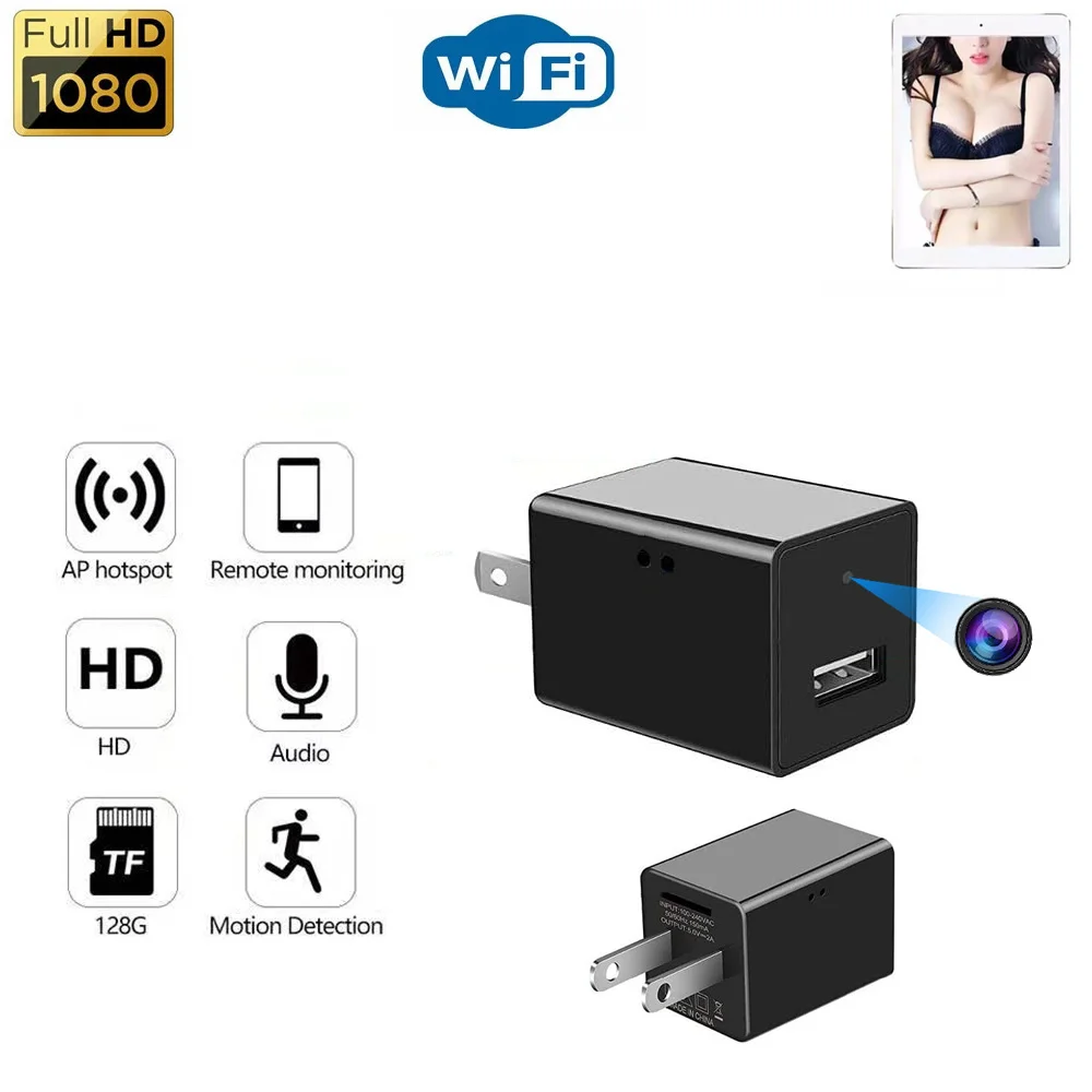 

Беспроводная мини-IP-камера с адаптером питания, 1080p, HD, видеомониторинг домашней безопасности, Wi-Fi, с фотографией