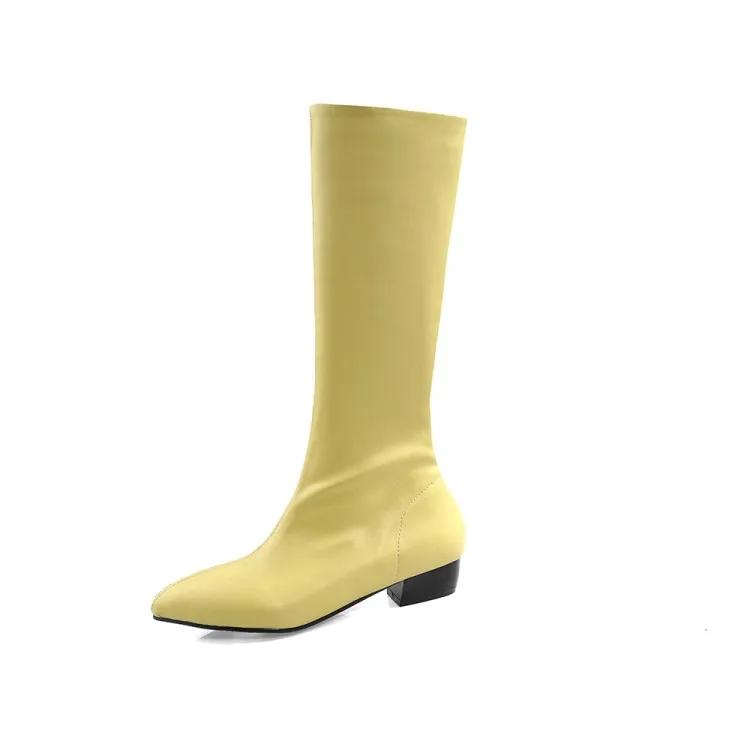 ZawsThia winter autumn yellow purple pink woman boots pointed toe low square heels mid-calf boots for women big size 34-48