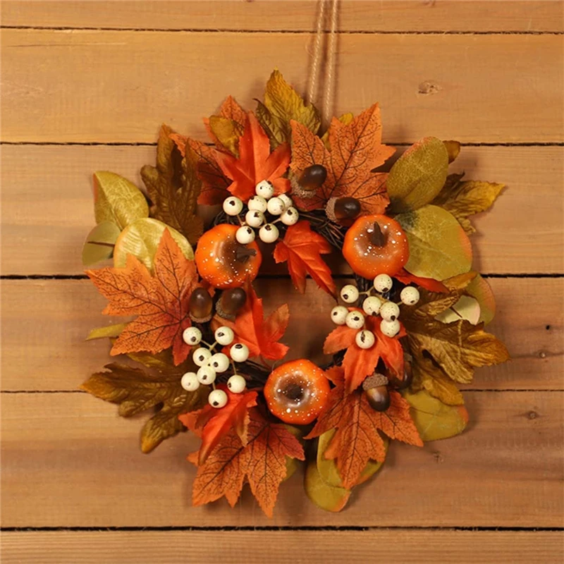 

30cm Halloween Wreath Artificial Maple Leaf Pumpkin Wreath Halloween Door Decoration Thanksgiving Autumn Wreath
