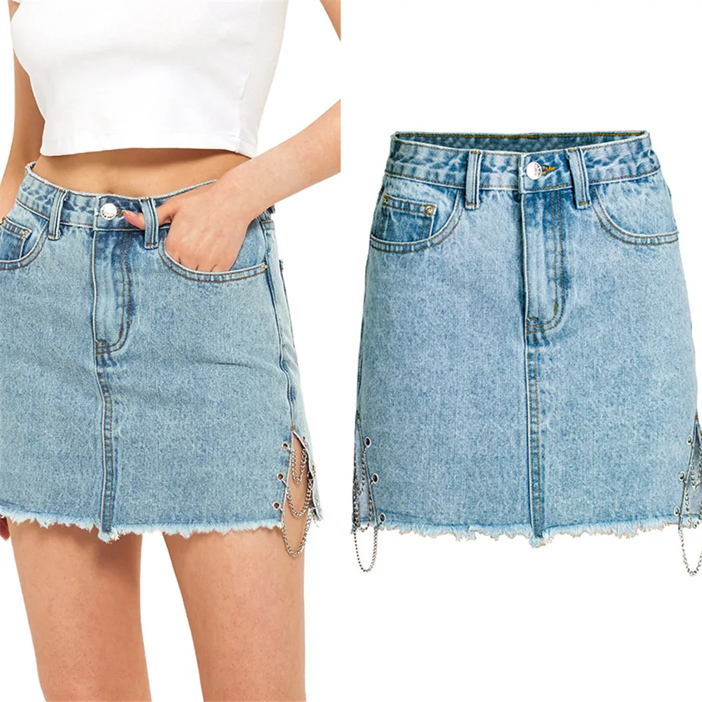 Женская джинсовая юбка с высокой талией трапециевидная в европейском и