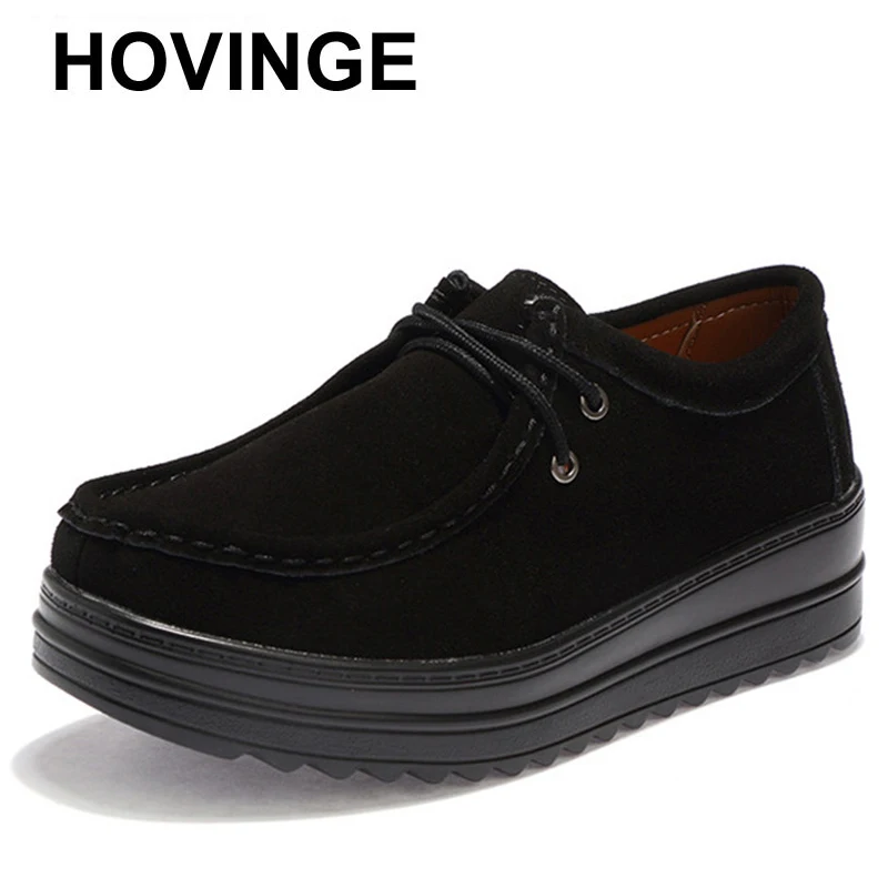 

HOVINGESpring women's flat platform sneakers leather suede shoes woman Chaussure Femme de Creepers shoes loafers shoes for women