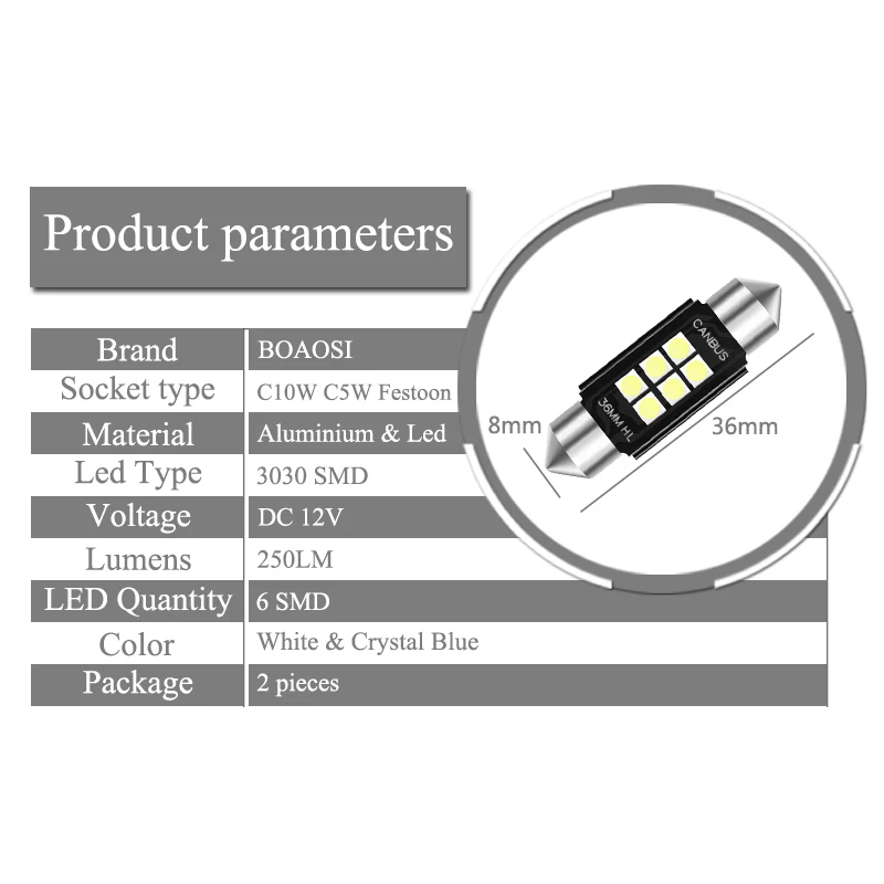 2X Canbus Error Free 36 мм 6 светодиодный фестонная автомобильная светодиодная лампа