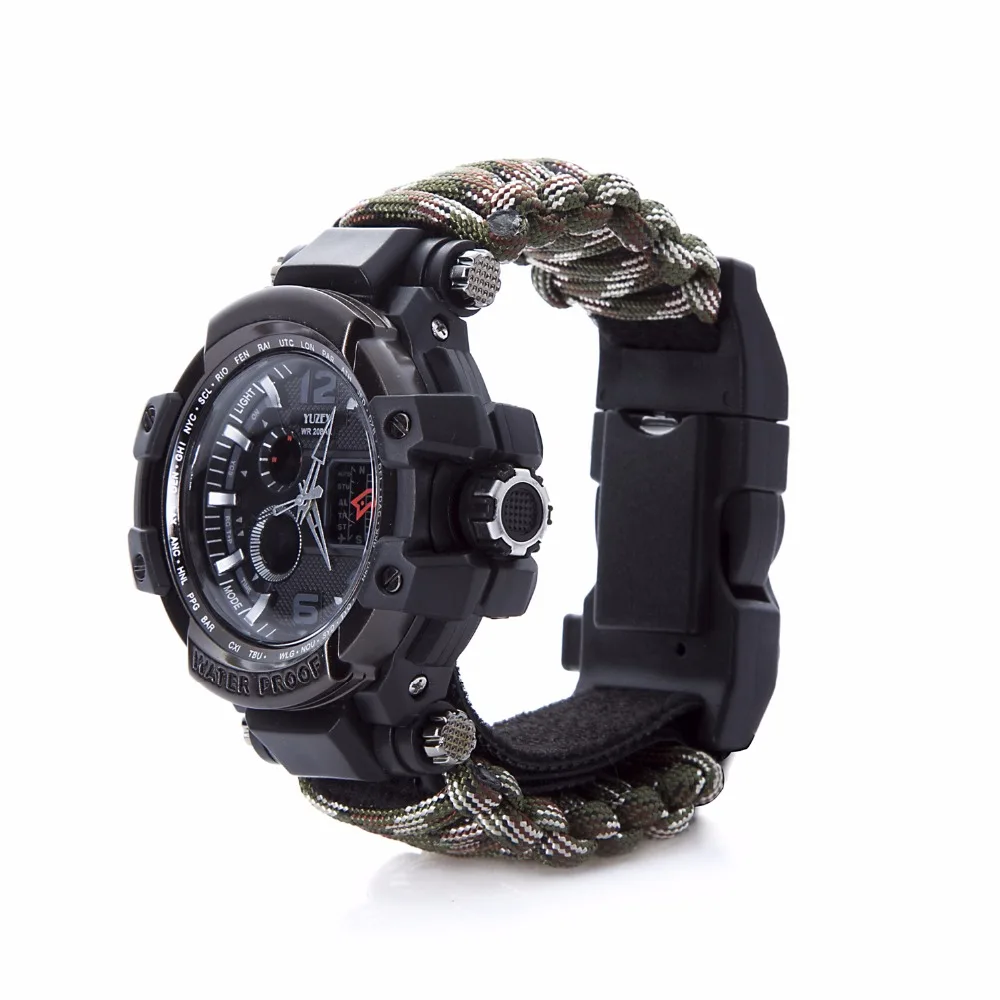 Goede Outdoor Survival Horloge Waterdicht Multifunctionele Survival Kit Militaire Tactische Paracord Horloge Armband Camping Tool Emergency
