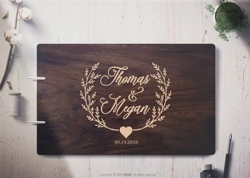 

Wooden Wedding Guest Book,Custom Wreath Guest Book,Photo Album Guest Book,Alternative Pages Color Guest Book,Wedding Gifts