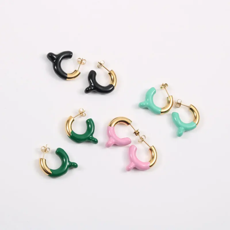 

Stainless Steel Colorful Teardrop Epoxy Hoop Earring Jewelry Wholesale For Women