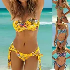 Женский купальник-бикини из двух предметов, желтый пляжный купальник с бантом, купальник с узлом, с низкой талией и принтом, сексуальный купальник, Размеры S  XXL, лето 2021