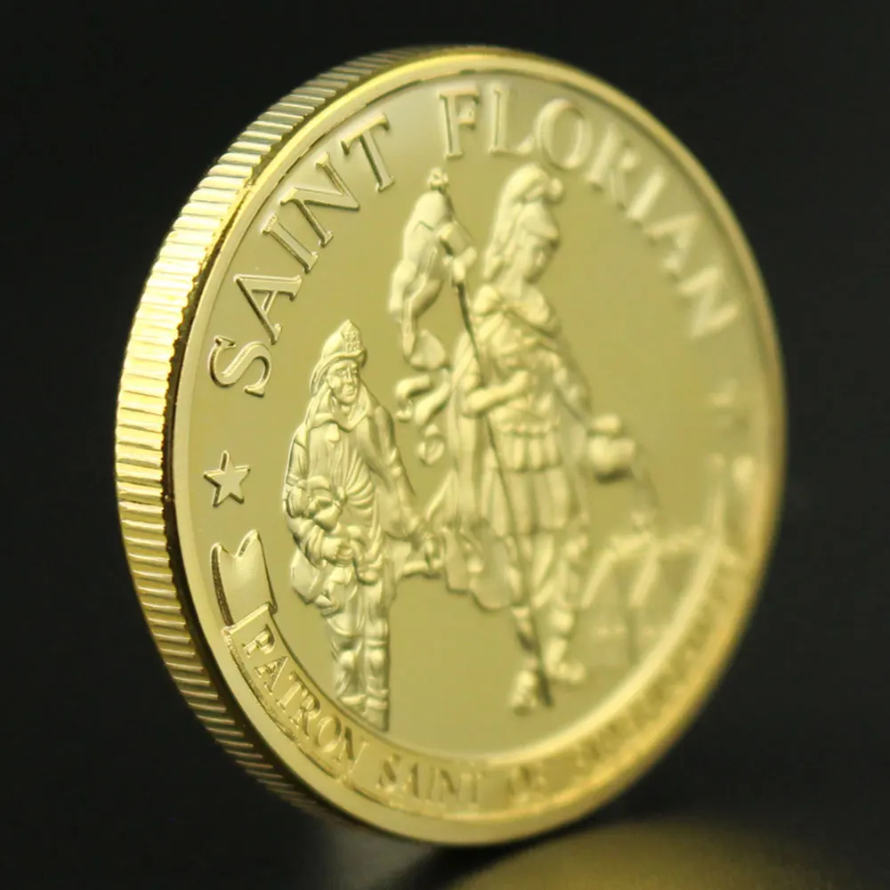 

Saint Florian Patron Saint of Firefighters Gold Plated Collectible Souvenir Coin Collection Commemorative Coin Challenge Coin