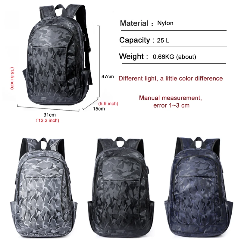 Камуфляжный мужской рюкзак повседневная нейлоновая водонепроницаемая сумка для