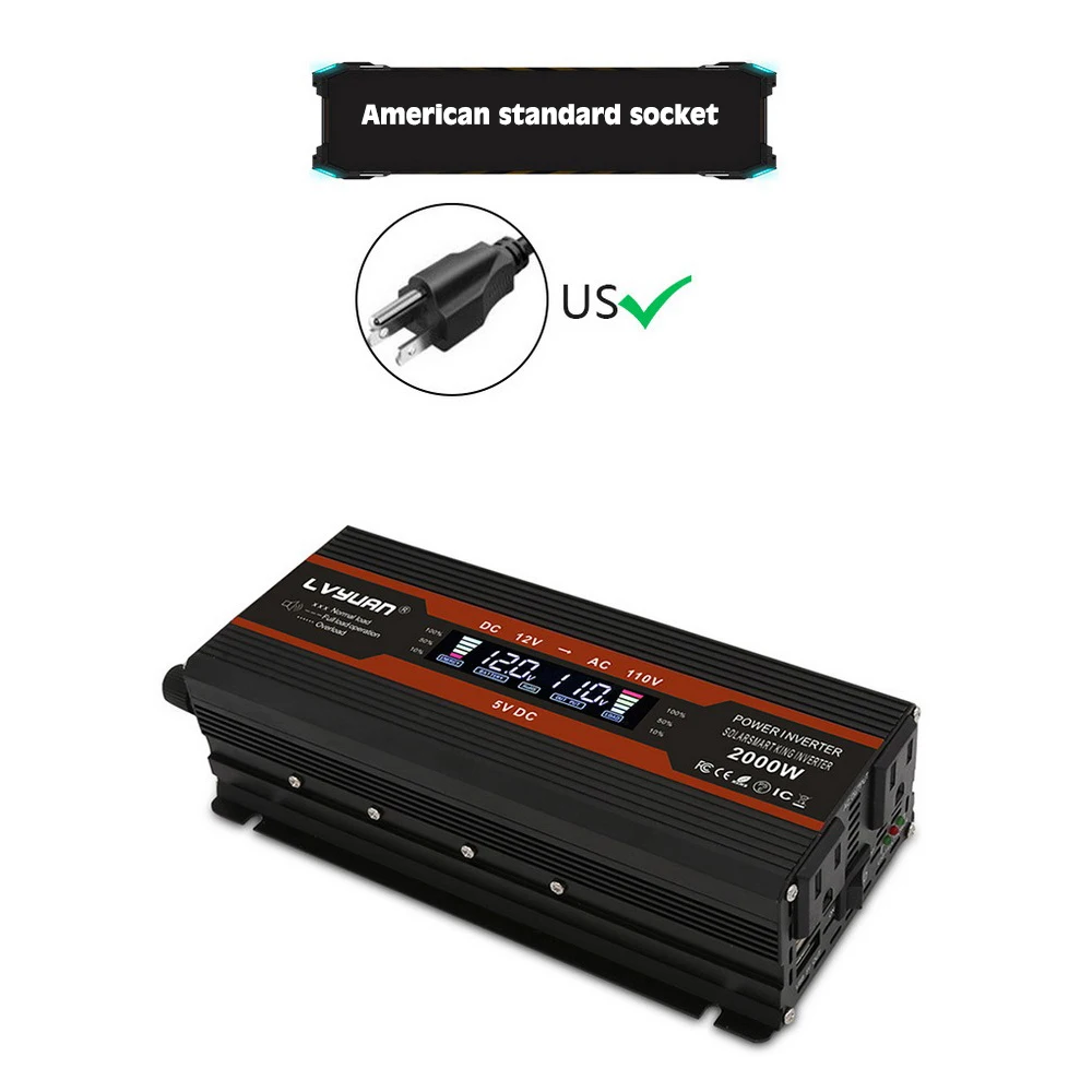 Инвертор мощности 2000 Вт/3000 Вт модифицированный дисплей постоянный ток 12 В в