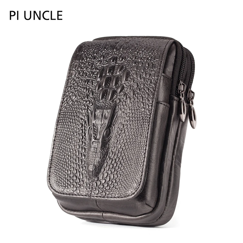 Genuine Leather Men's Waist Fanny Pack Mobile Phone Pouch Soft Cowhide Cross Body Zipper Money Purses Hip Bum Belt Bags For Men - Color: Small black