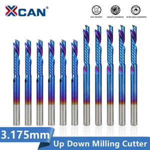 Хвостовик XCAN 3,175 мм, вертикальный резак, твердосплавная Концевая фреза с одной канавкой, Концевая фреза с голубым покрытием