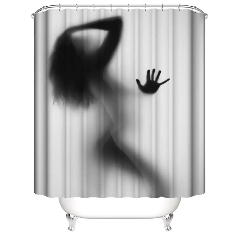 Women Shadow Polyester Fabric Shower Curtain Bathroom Curtains Set Printed Carpet Cover Toilet Bath Mat Pad for Home Decor | Дом и сад