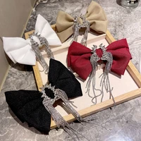 korean bow luxury flash rhinestone tassel top clip temperament ponytail spring clip hairpin elegant jewelry hair accessories