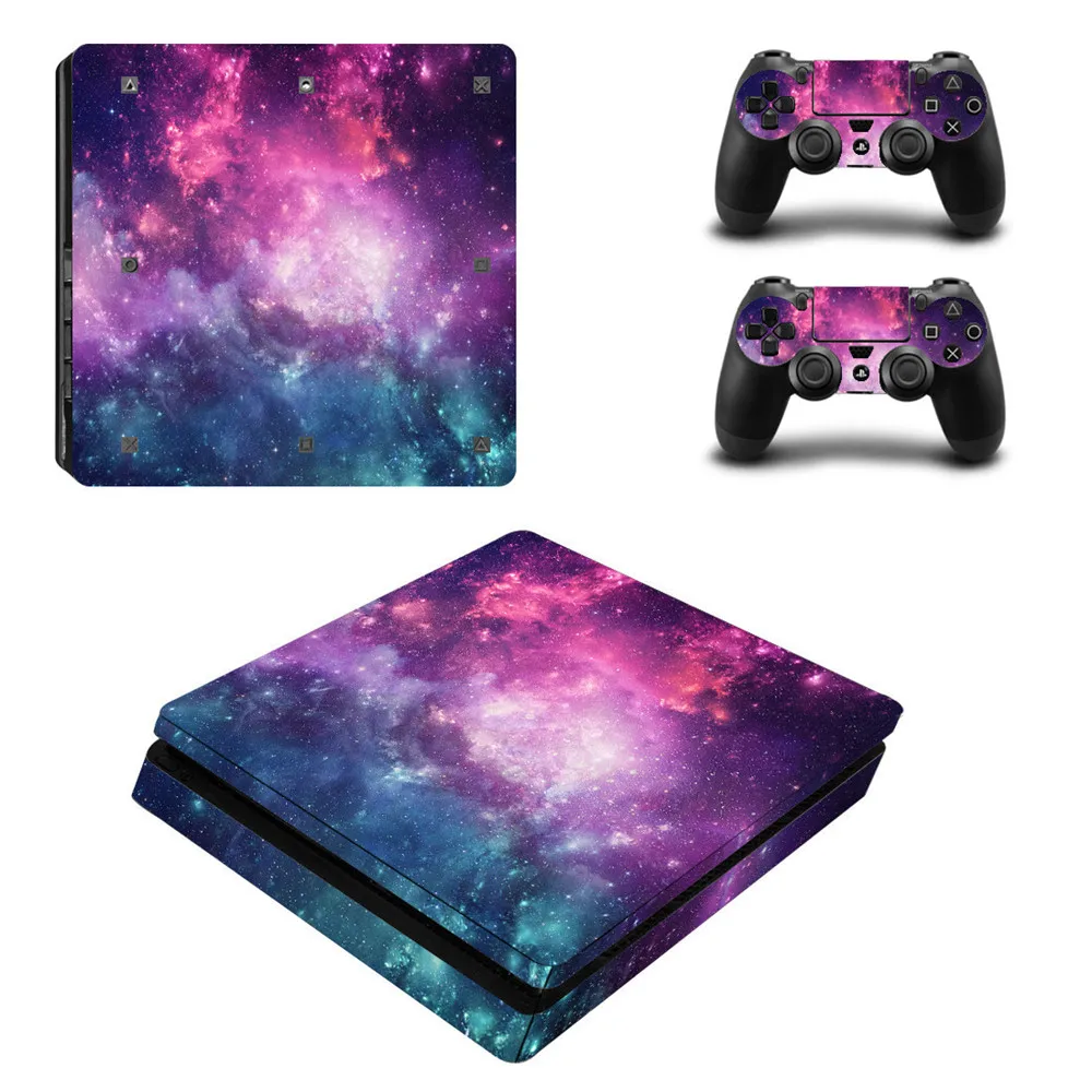 Виниловая наклейка для консоли PS4 Slim с 2 контроллерами Sony PlayStation 4 S | Электроника