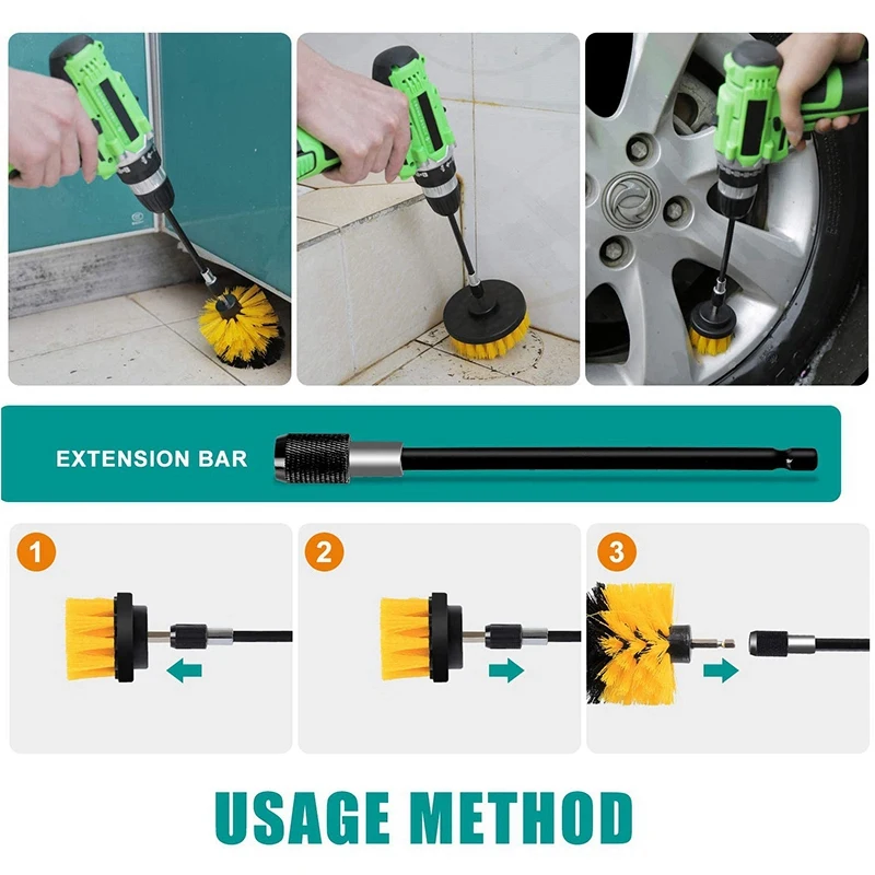 

HLZS-13Pcs Drill Brush Attachment Set Power Scrubber with Additional Wire and Conical Brushes for Cars Tiles Bathroom Kitchen