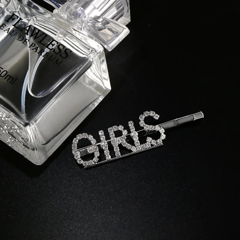 girls Горячая Мода Письмо Слово горный хрусталь заколка для волос с кристаллами hairgrip заколки для волос клип сцепление булавки орнамент заколки-пряжки аксессуары для волос - Цвет: girls