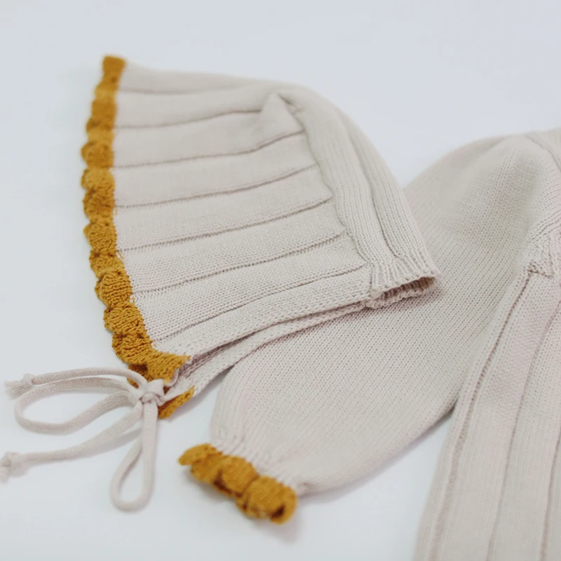 

0-24M Newborn Baby Girls Knitted Romper Hat Baby Clothes Cotton Woolen Baby Rompers Ruffle Infant Baby Jumpsuit Twins Clothes