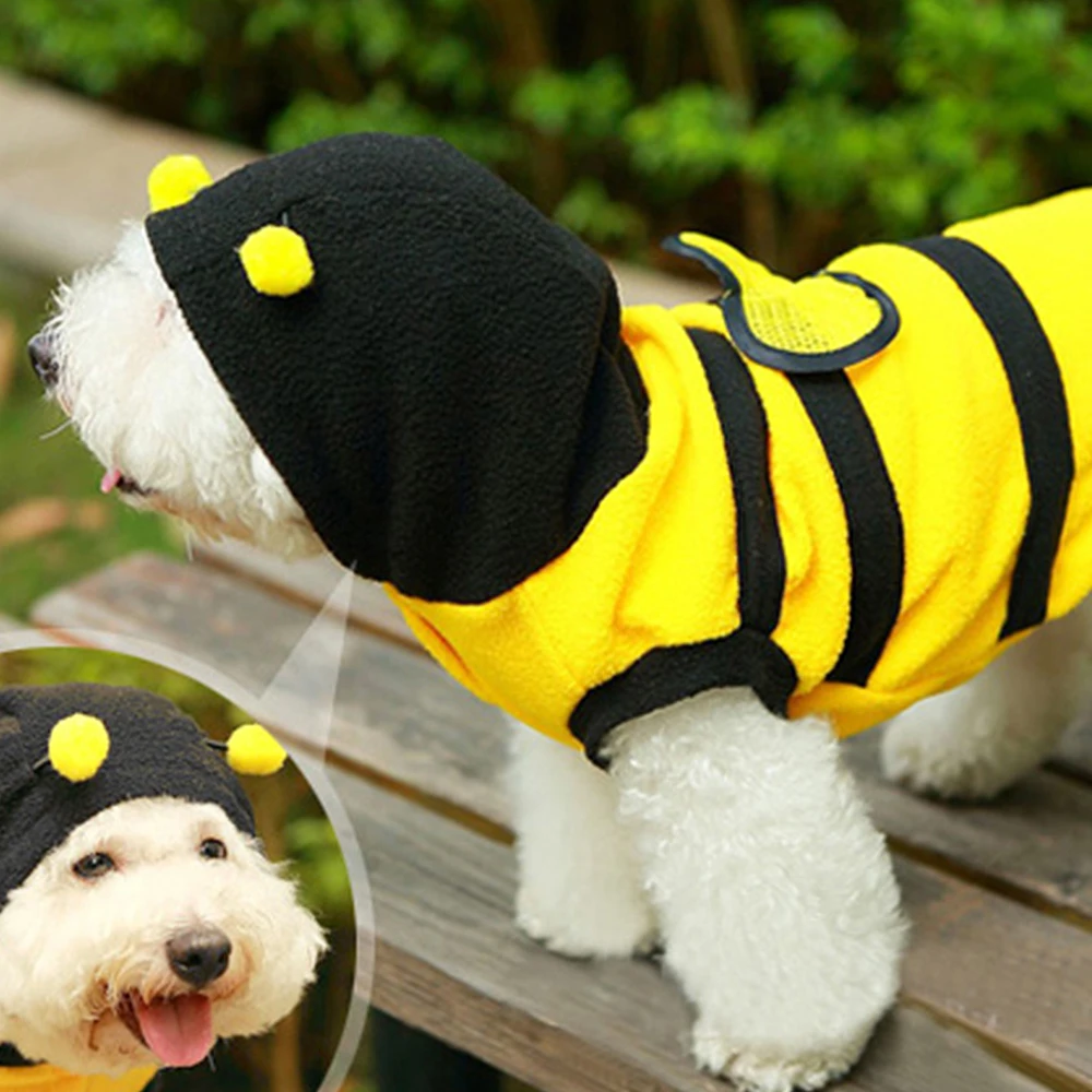 Spring Cute Dogs Bee Vest Shirt with Hat Puppy Lovely Yellow Black Hoodie Costume Outfit Small Pets Cosplay for Yorkshire Teddy |