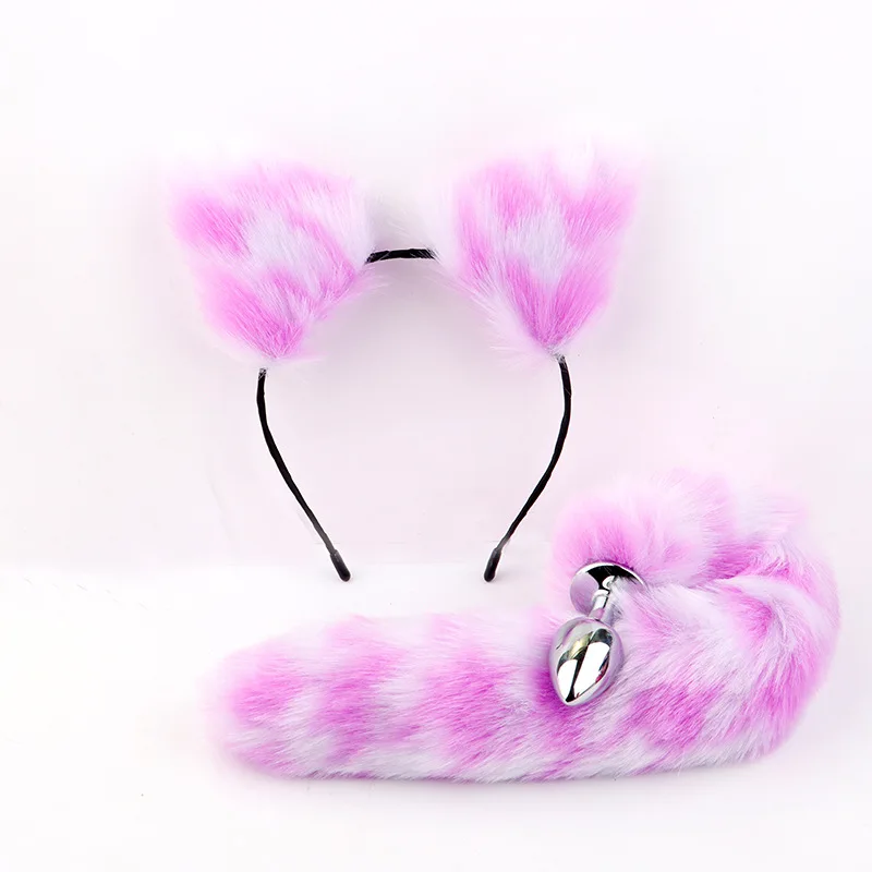 Модная милая плюшевая повязка на голову с кошачьими ушками и розовым лисьим