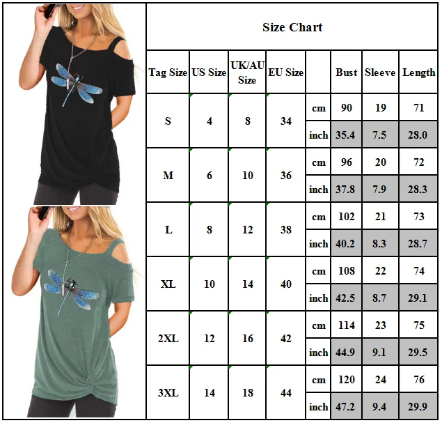 

T Shirt for Women Ladies Short Sleeve Off Shoulder Knotted Dragonfly Printed T-Shirt Ropa Plus Size Mujer